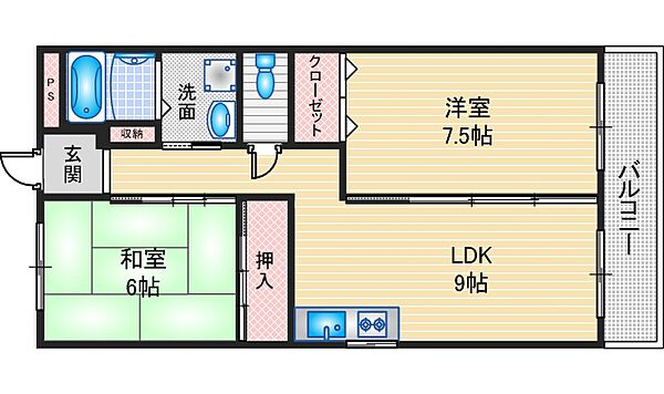 第2クリスタルハイツ ｜大阪府茨木市真砂1丁目(賃貸マンション2LDK・1階・53.46㎡)の写真 その2