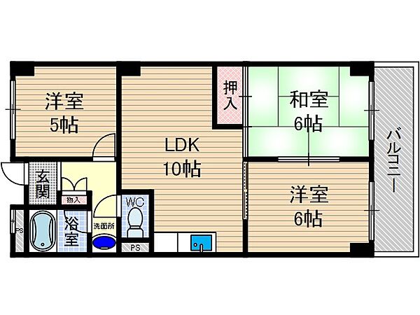 天王タウンハイツ ｜大阪府茨木市天王2丁目(賃貸マンション3LDK・3階・52.40㎡)の写真 その2