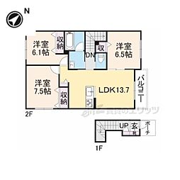 ヴァンヴェール生駒 3LDKの間取図画像