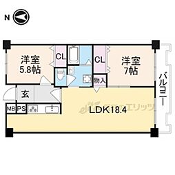 グランドパレス学園前B棟 2LDKの間取図画像
