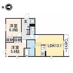 カドデュソレイユ 2LDKの間取図画像