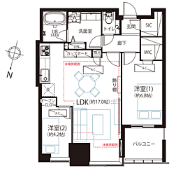 大崎ウエストシティタワーズE棟 2LDKの間取図画像