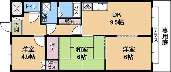 エヴァークレストール ｜滋賀県栗東市霊仙寺1丁目(賃貸マンション3DK・2階・58.32㎡)の写真 その2