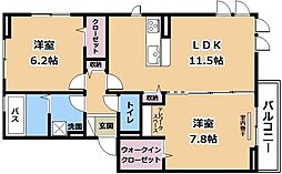 グランコンフォール神ノ川 2階2LDKの間取り