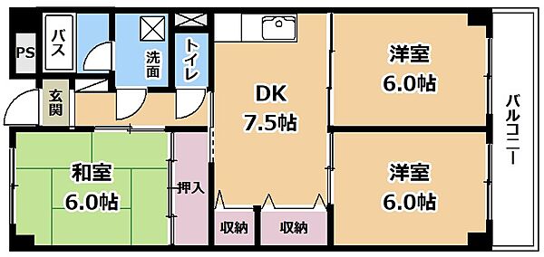 リンピア山川 ｜滋賀県守山市伊勢町(賃貸マンション3DK・2階・57.78㎡)の写真 その2