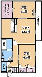 草津市野村5丁目アパート 2LDKの間取図画像