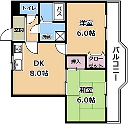 カーム瀬田 2DKの間取図画像