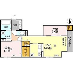 西宮市今津山中町アパート 2LDKの間取図画像