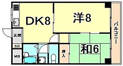 ポコアポコさくら夙川メゾン 2DKの間取図画像