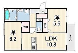 ソレイユ甲子園 2LDKの間取図画像