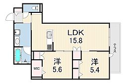 La vita西宮北口 2LDKの間取図画像
