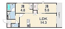 HEBEL MAISON 甲東園 2LDKの間取図画像