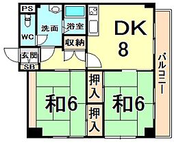 エトワール甲子園 2DKの間取図画像