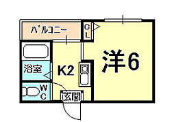 リヴィエール香櫨園 1Kの間取図画像