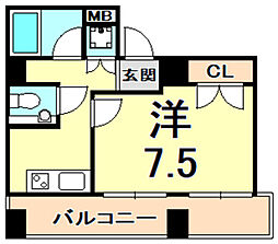 ラ・セーヌ西宮 1Kの間取図画像
