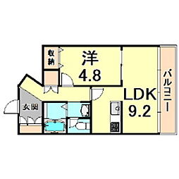 エメラルドグリーン西北 1LDKの間取図画像