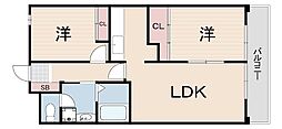 グレースコート直井 2LDKの間取図画像