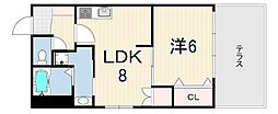サンパレス21南夙川 1DKの間取図画像