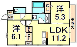 ヴェール夙川公園 2LDKの間取図画像