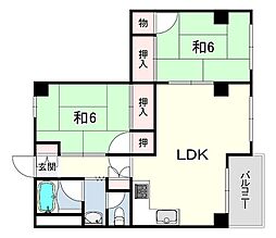 西甲子園ハイツ 2LDKの間取図画像