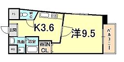 キャッスルプラザ甲子園アネックス 1Kの間取図画像