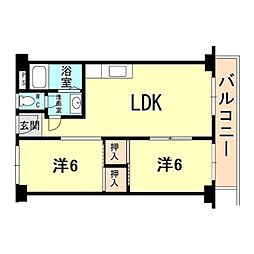 エルベコート甲陽園 2LDKの間取図画像