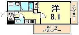 RESIDIA甲東園 1Kの間取図画像