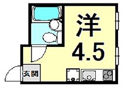 Unjolijardin門戸厄神 ワンルームの間取図画像