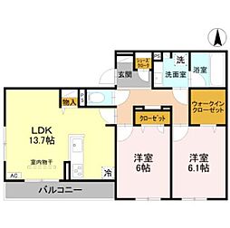 D-ROOM甲子園口 2LDKの間取図画像