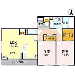 D-ROOM甲子園口 2LDKの間取図画像