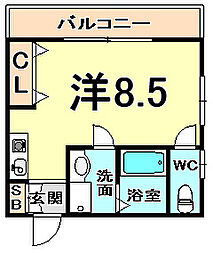 セジュール曙 ワンルームの間取図画像