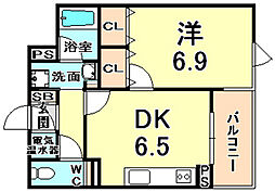 西宮アネックス 1DKの間取図画像