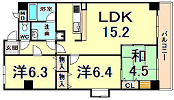 甲子園ガーデンハウス 3LDKの間取図画像