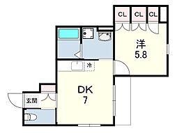 アベニール 1LDKの間取図画像