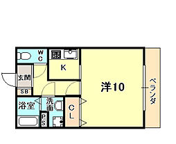 リバティー北口 1Kの間取図画像