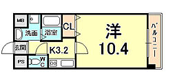 キャッスルプラザ甲子園アネックス 1Kの間取図画像