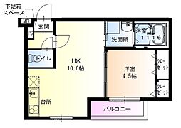 西宮市南甲子園2丁目アパート 1LDKの間取図画像