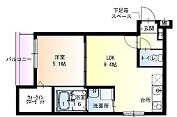 西宮市南甲子園2丁目アパート 1LDKの間取図画像