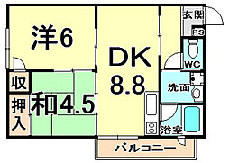 Yaore甲子園 2DKの間取図画像