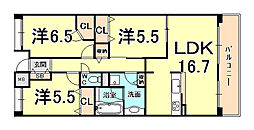 甲子園六石町ハイツ 3LDKの間取図画像