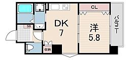 メインステージ甲子園口 1DKの間取図画像