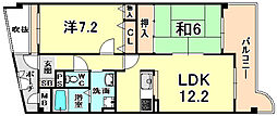 KDXレジデンス夙川ヒルズ4番館 2LDKの間取図画像