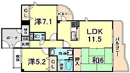 KDXレジデンス夙川ヒルズ1番館 3LDKの間取図画像