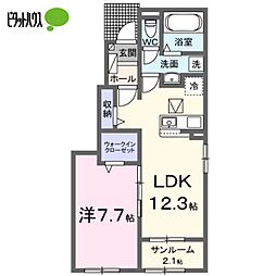 レゾンド・小針 1階1LDKの間取り