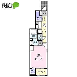 アムール青木 1階1Kの間取り