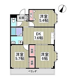 ニューロイヤルハイツ 3DKの間取図画像