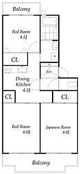 メゾン赤井 2LDKの間取図画像