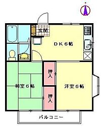 ヴィラジュノー 2DKの間取図画像