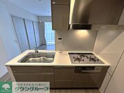 システムキッチン：3口ガスコンロ、食洗器、浄水器（クリーニング前）