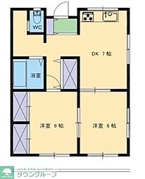 SKハイツ芝新町 2DKの間取図画像